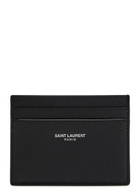 Saint Laurent Logo Pebbled Leather Card Holder - Black - One Size