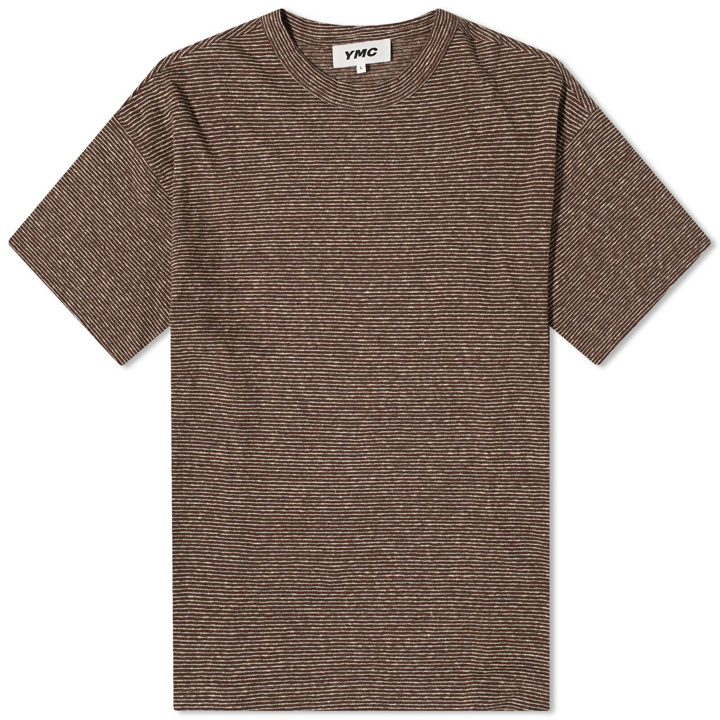 Photo: YMC Men's Triple Stripe T-Shirt in Brown-Ecru