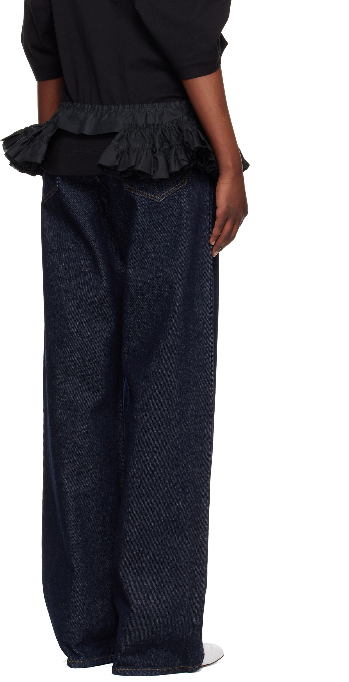 Dries Van Noten Black Ruffled Cotton Waist Belt