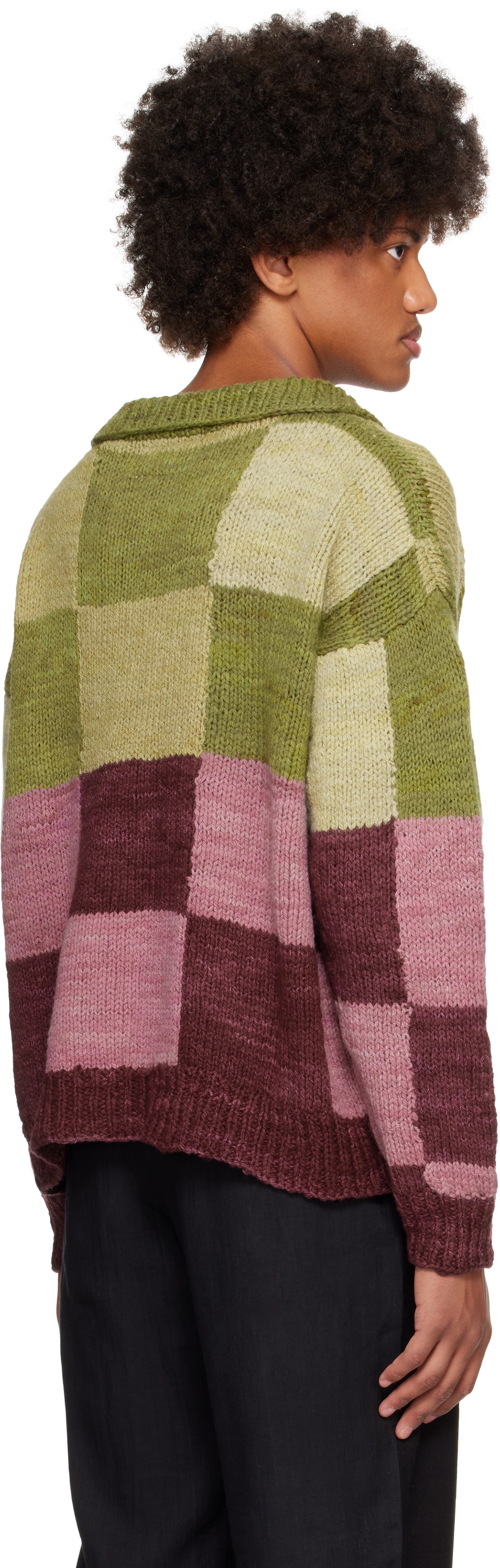 Kartik Research Green & Pink Wool Rugby Knit Sweater