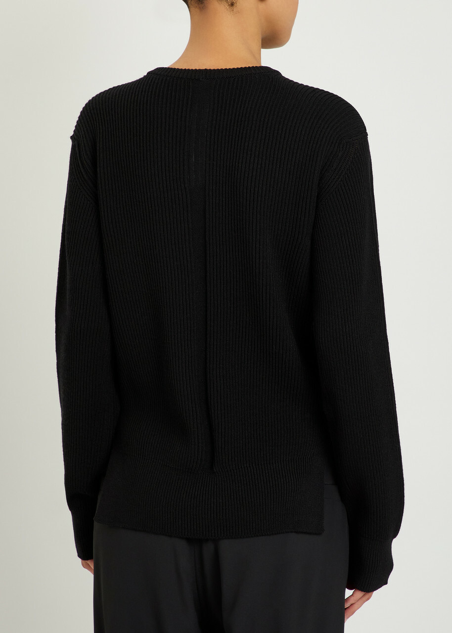 Rick Owens Fisherman Ribbed Wool Jumper Black