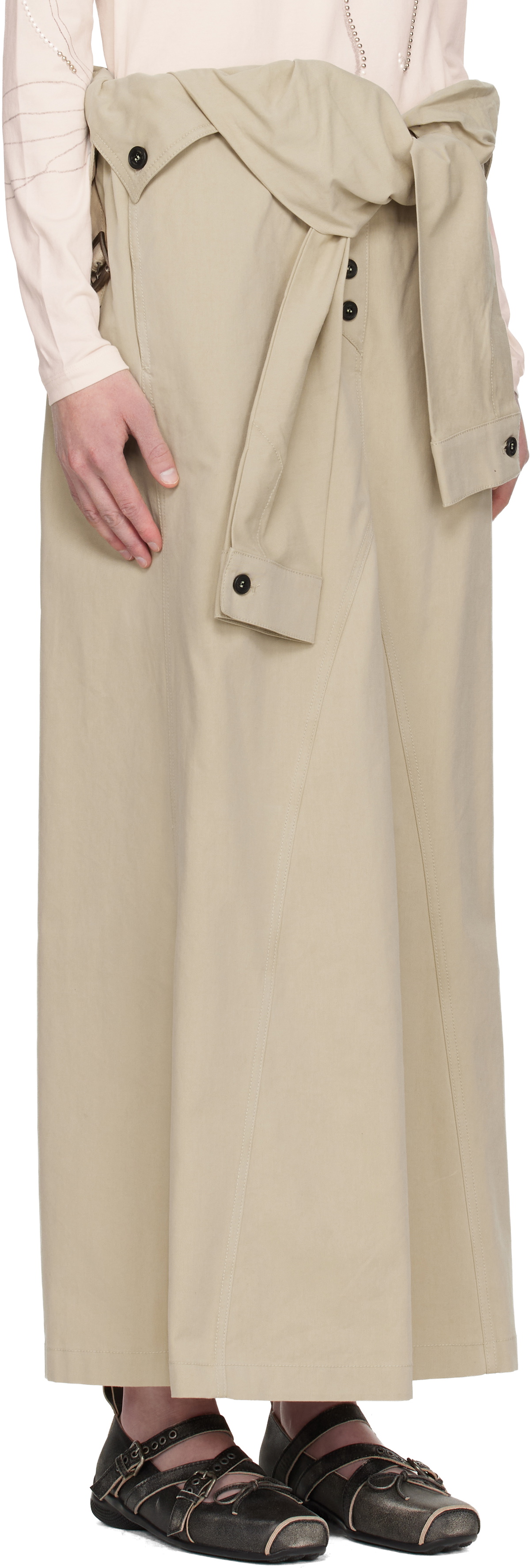 OPEN YY Beige Wrap Trench Midi Skirt