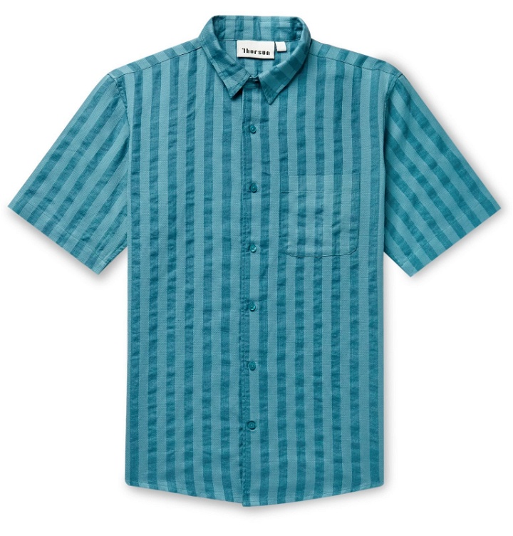 Photo: Thorsun - Striped Linen-Jacquard Shirt - Blue