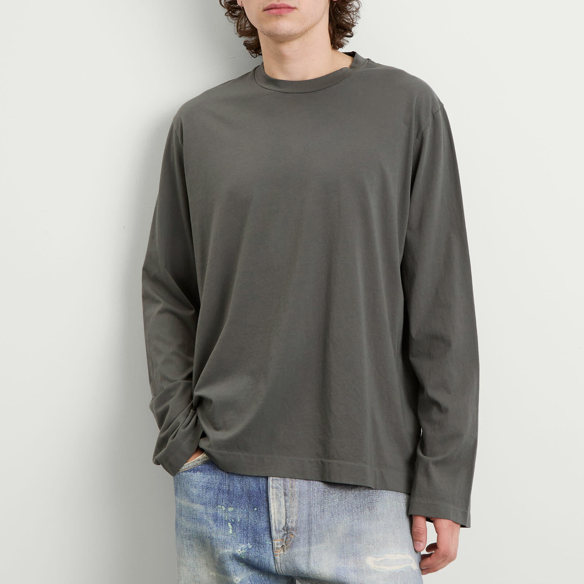 Our Legacy Men's Box Long Sleeve T-Shirt in Grey Sage Clean Jersey