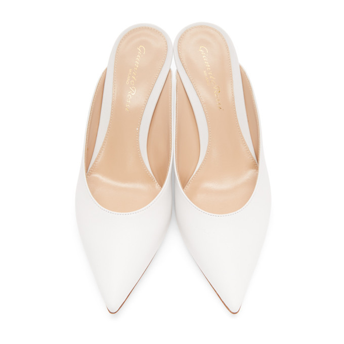 Gianvito Rossi White Nappa Kitten Mules