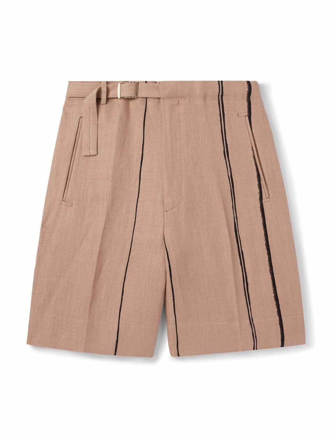 Photo: Zegna - Wide-Leg Belted Striped Oasi Lino Shorts - Brown
