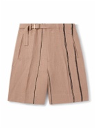 Zegna - Wide-Leg Belted Striped Oasi Lino Shorts - Brown