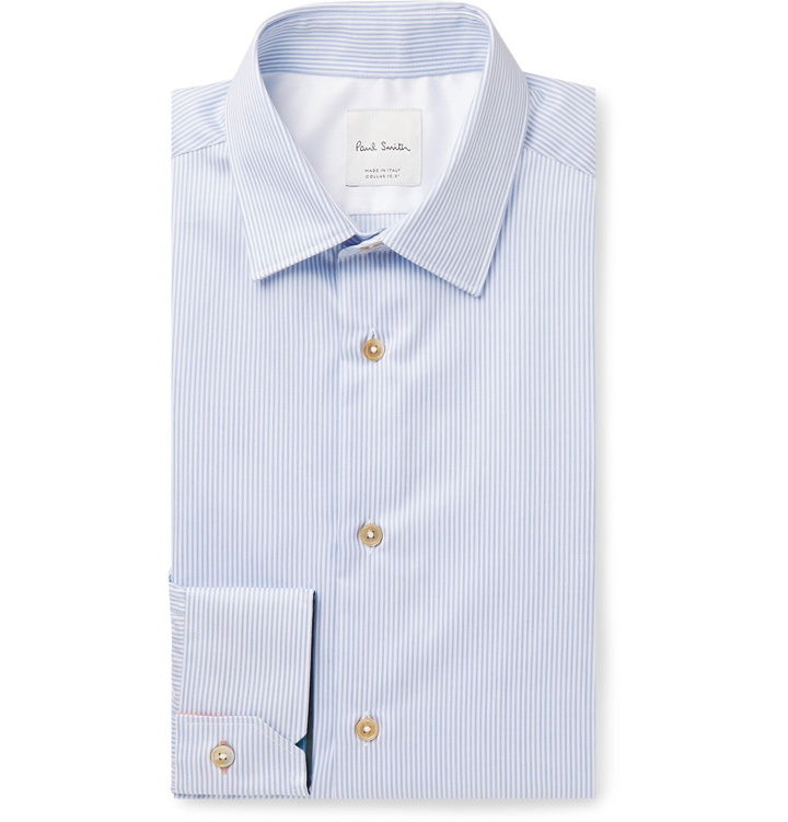 Photo: Paul Smith - Light-Blue Slim-Fit Pinstriped Cotton-Poplin Shirt - Blue