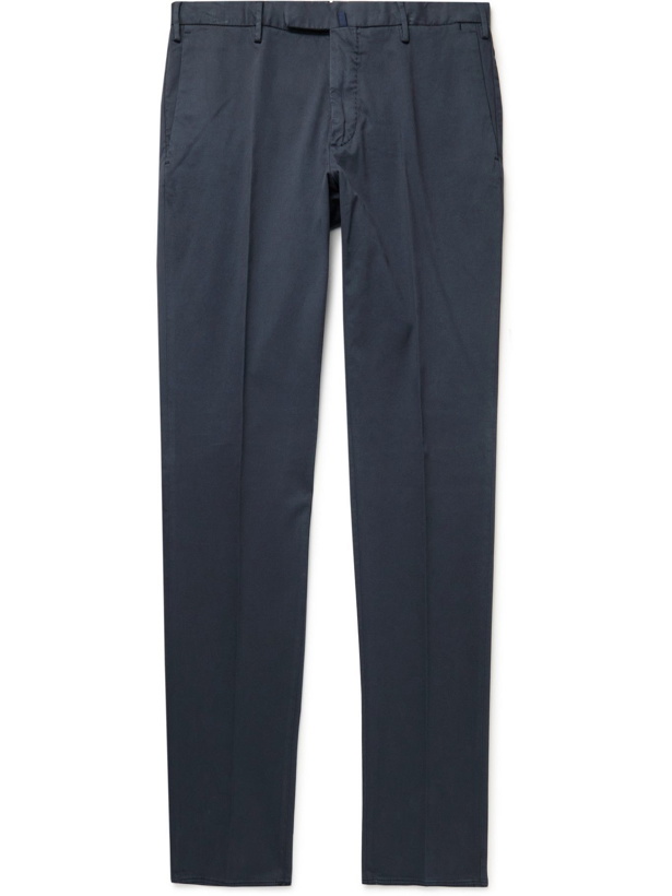 Photo: Incotex - Slim-Fit Stretch Cotton and Lyocell-Blend Twill Trousers - Blue