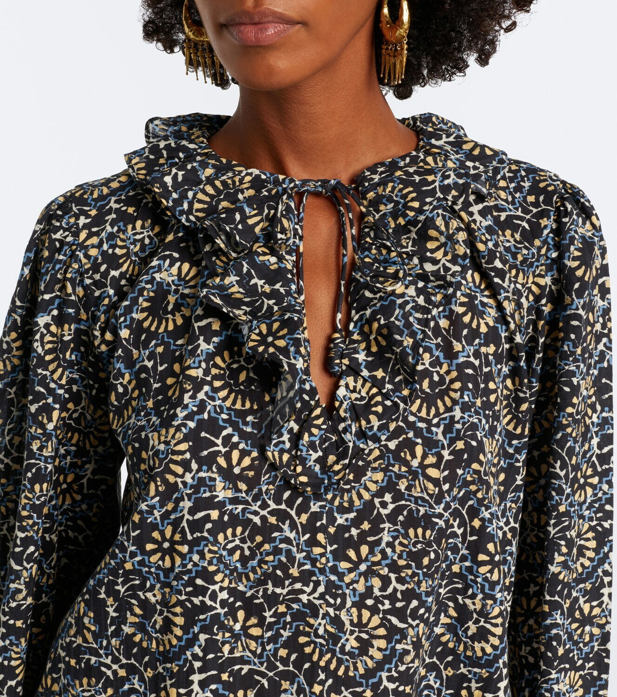 Ulla Johnson Siena printed ruffled cotton-blend top