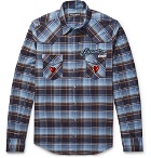 Dolce & Gabbana - Slim-Fit Appliquéd Embroidered Checked Cotton-Flannel Shirt - Men - Light blue