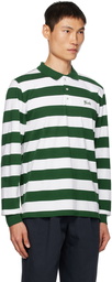 Noah Green & White Striped Long Sleeve Polo