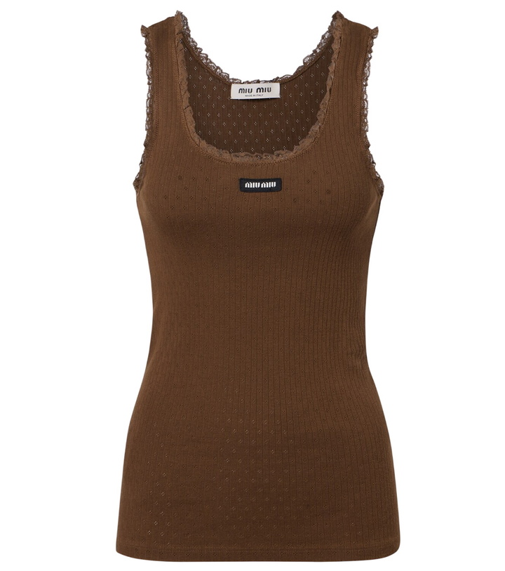 Photo: Miu Miu Lace-trimmed pointelle cotton tank top