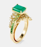 Ananya Scatter Emerald Sphere 18kt gold ring with diamonds and emeralds