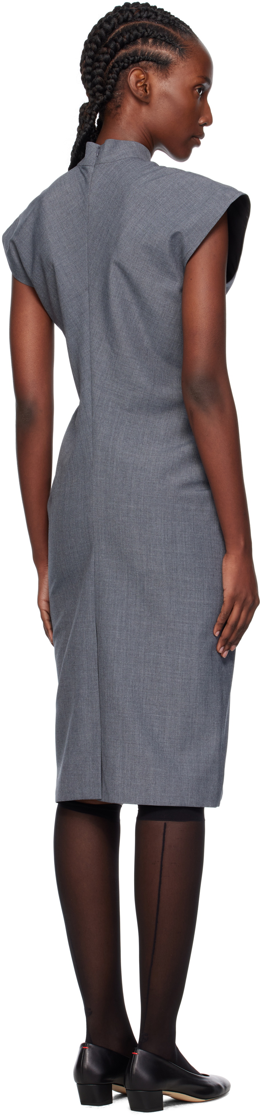 AO Yes Gray Ribbon Tie Bias Cut Midi Dress