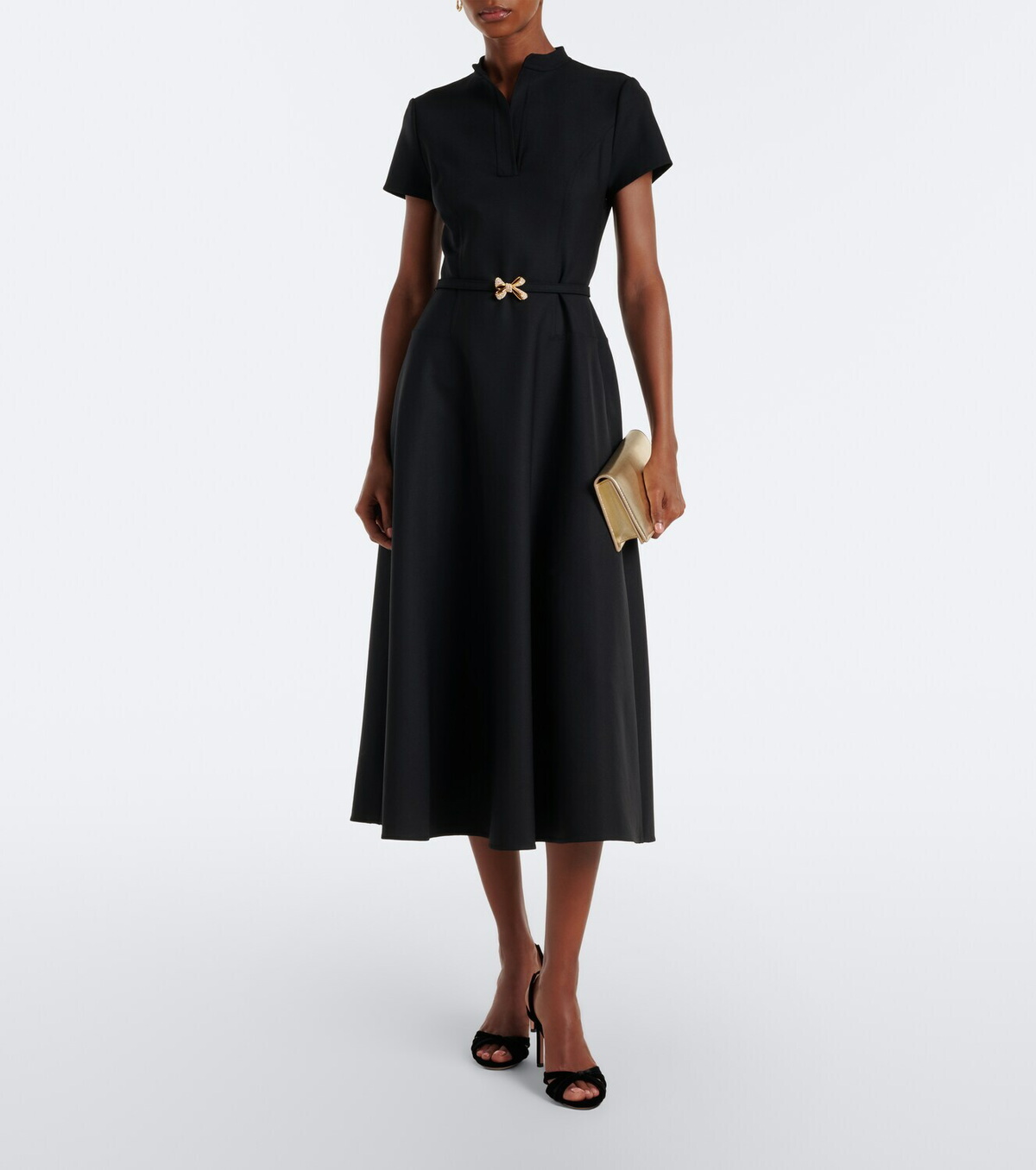 Oscar de la Renta Belted embellished wool-blend midi dress