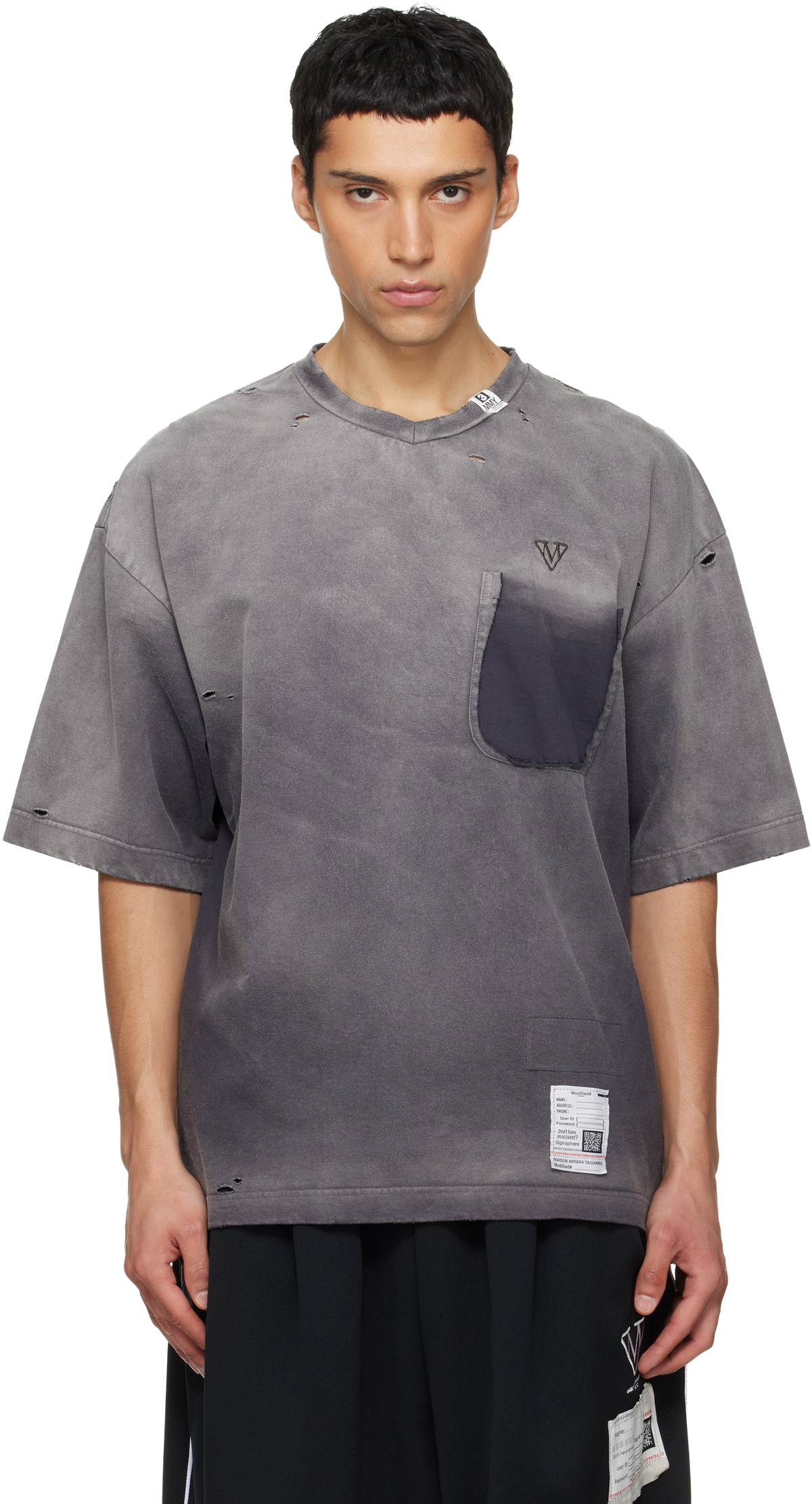 Maison MIHARA YASUHIRO Gray Sun Faded V Neck T-shirt Maison MIHARA