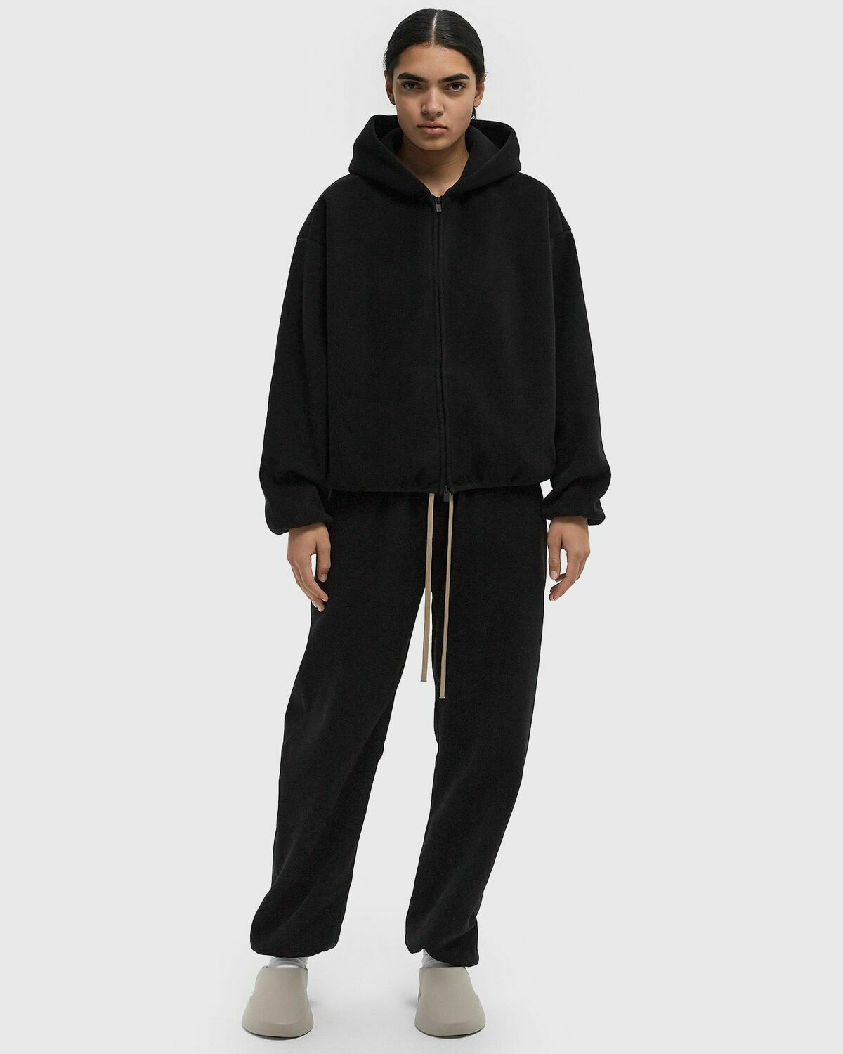 Fear of God Essentials BRUSHED HOODED BOMBER Black Womens Sweatshirt