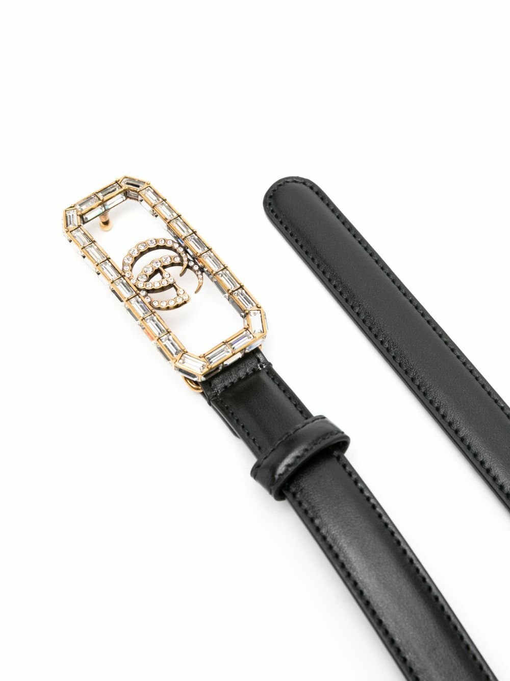 Gucci Black Crystal Double G Leather Belt Gucci display picture 3
