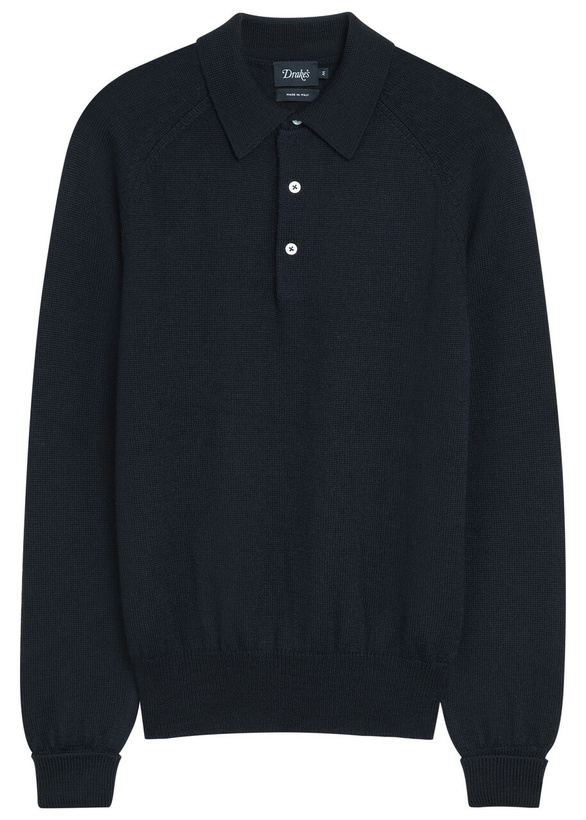 Photo: Drake's Merino Wool Polo Jumper Navy