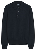 Drake's Merino Wool Polo Jumper Navy