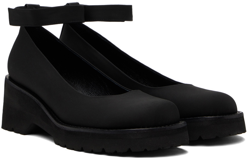 AMOMENTO Black Round Toe Strap Ballerina Flats