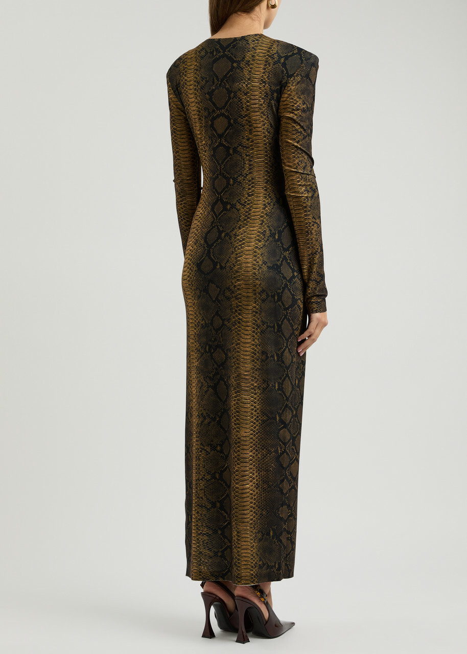 Norma Kamali Python-print Stretch-jersey Maxi Dress Multicoloured