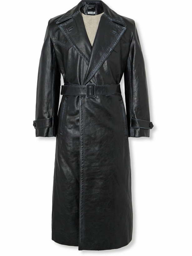Photo: Enfants Riches Déprimés - Belted Panelled Leather Trench Coat - Black