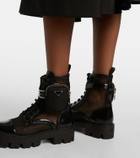 Prada Leather-trimmed mesh combat boots