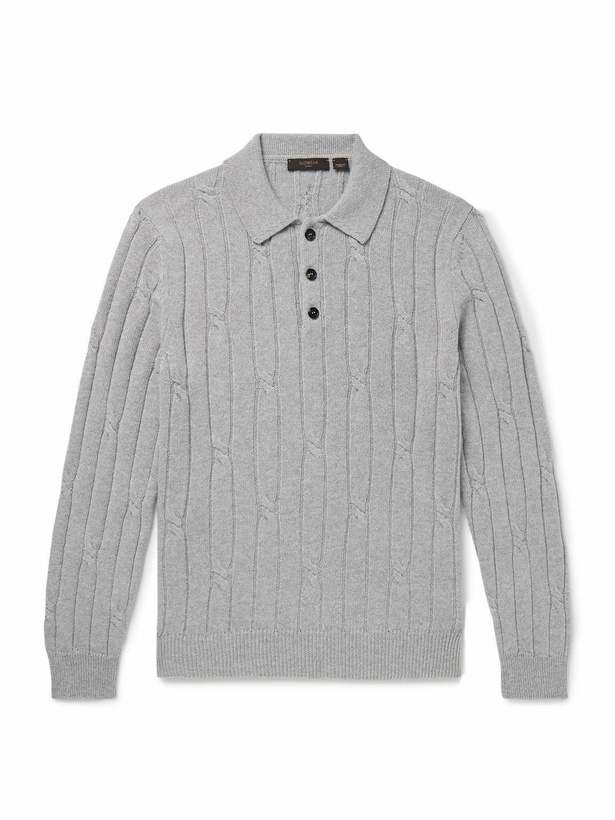 Photo: Incotex - Incotex Zanone Cable-Knit Virgin Wool and Cashmere-Blend Polo Shirt - Gray