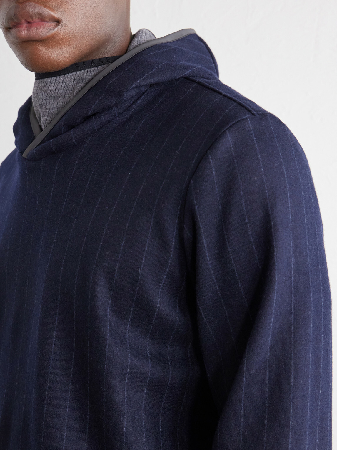SEASE - Drone Pinstriped Wool-Blend Jersey Hoodie - Blue