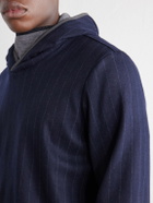 SEASE - Drone Pinstriped Wool-Blend Jersey Hoodie - Blue