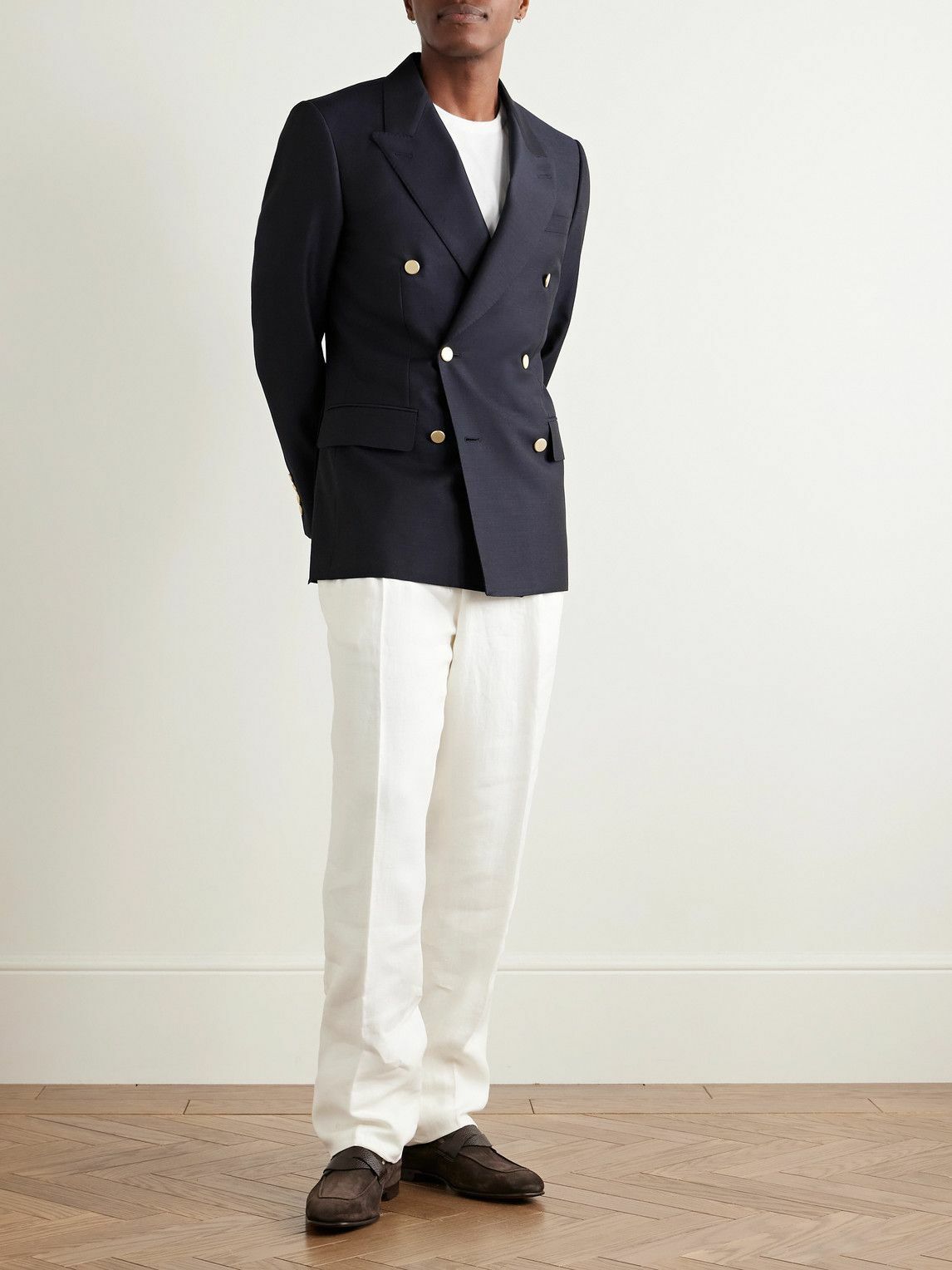 Kingsman - Double-Breasted Wool and Mohair-Blend Twill Blazer - Blue