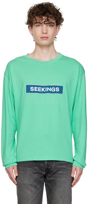 Photo: SEEKINGS Green Cotton Long Sleeve T-Shirt