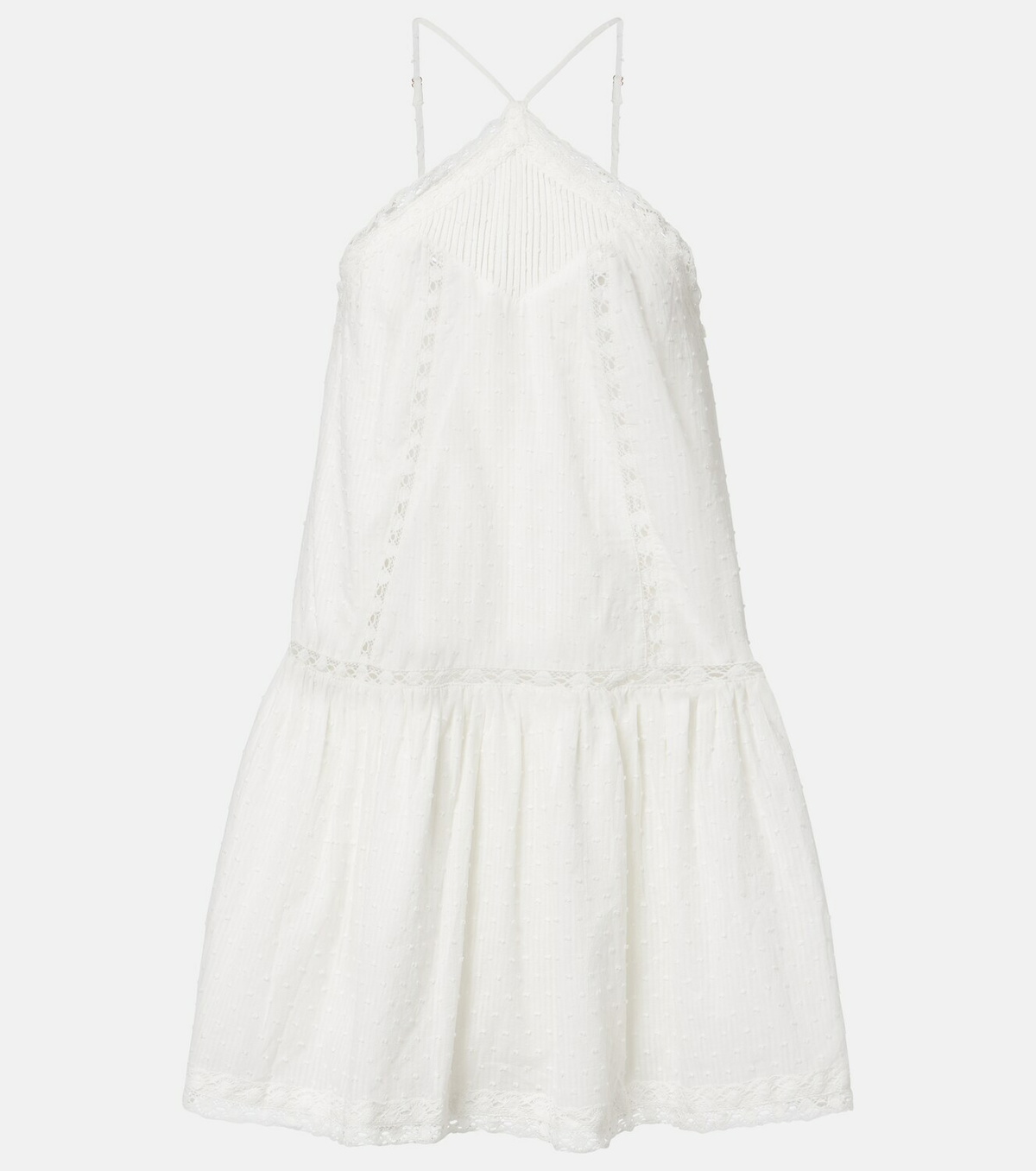 Poupette St Barth Nora lace-trimmed halterneck cotton minidress
