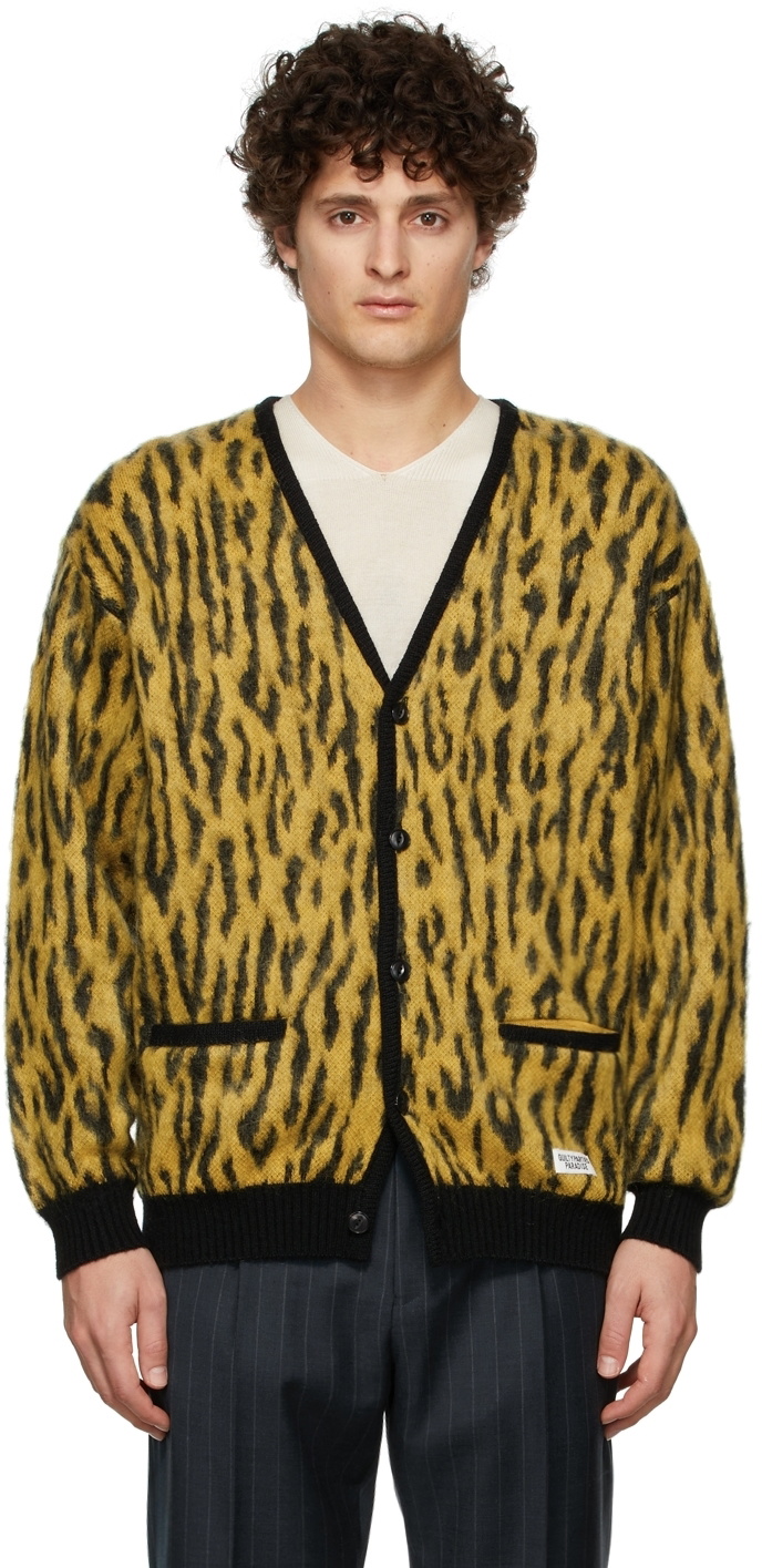 WACKO MARIA Yellow Leopard Mohair 'Guilty Parties' Cardigan Wacko Maria