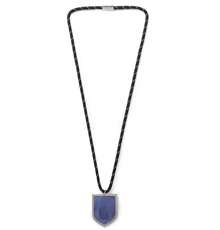Photo: Maison Margiela - Cord, Silver-Tone and Feather Necklace - Men - Blue