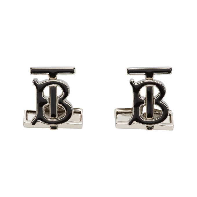 Photo: Burberry Silver and Black Monogram Motif Cufflinks