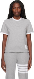 Thom Browne Gray RWB-Stripe Logo-Patch T-shirt