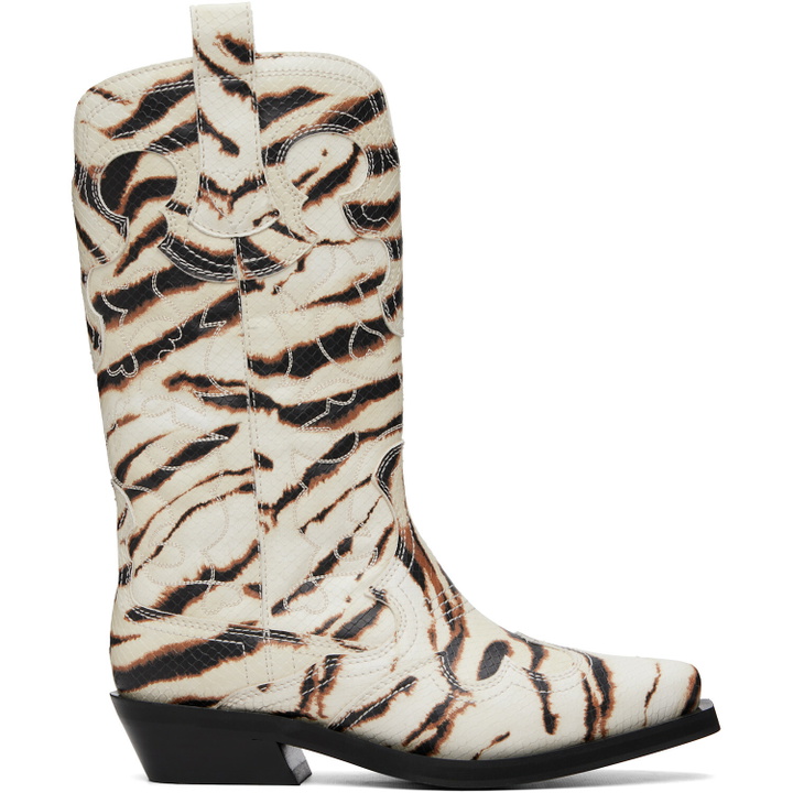 Photo: GANNI Off-White Mid Shaft Embroidered Western Boots