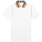 Burberry Men's Cody Check Collar Polo Shirt in White