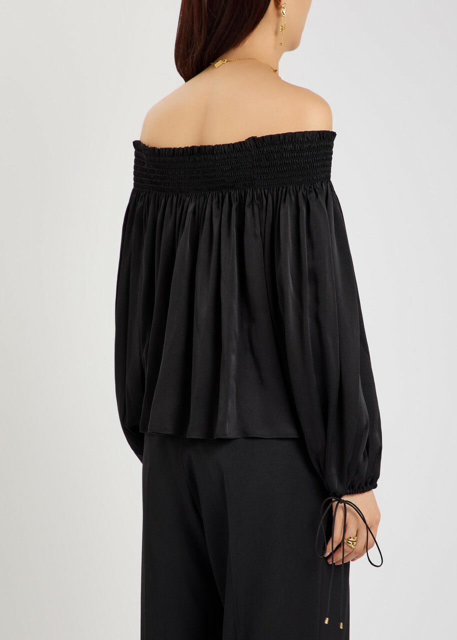 Chloe Off-the-shoulder Silk top Black