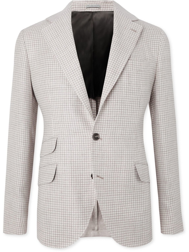 Photo: Brunello Cucinelli - Puppytooth Linen, Wool and Silk-Blend Blazer - Neutrals