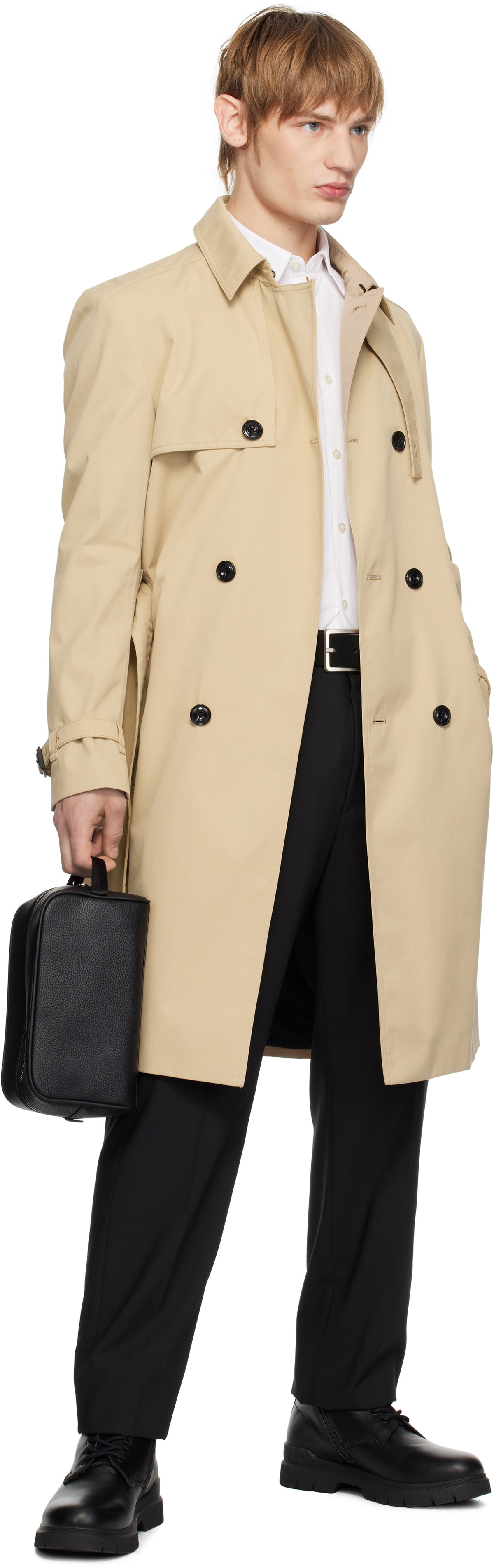 Hugo Beige Double-Breasted Trench Coat