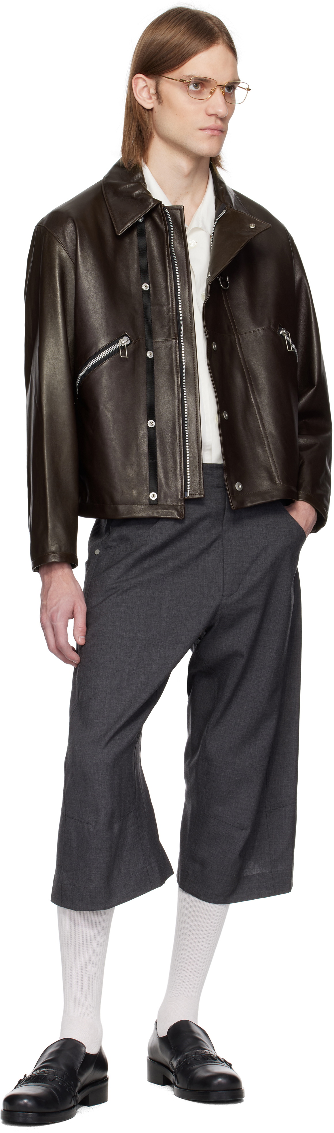 Omar Afridi Gray Knee Darted Flare Shorts Omar Afridi