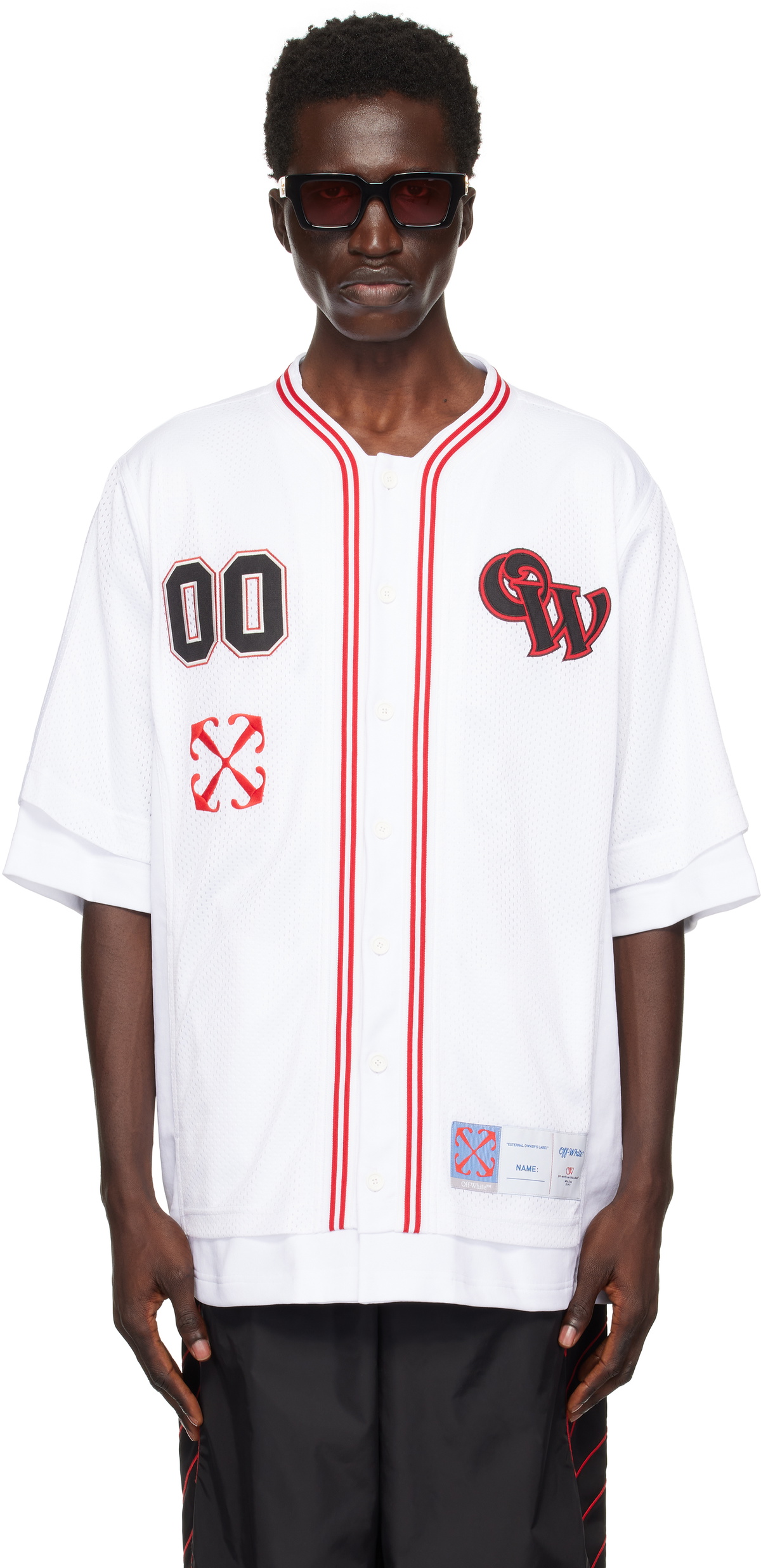 Off-White White Gothic Logo Hybr Baseball Shirt Off-White