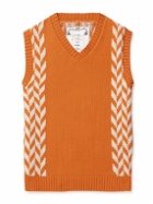 MANAAKI - Manaia Slim-Fit Intarsia Cotton Sweater Vest - Orange