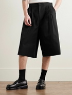 Amomento - Wide-Leg Pleated Cotton-Poplin Shorts - Black