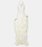 Xu Zhi Halterneck feather-trimmed gown