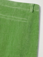 Valentino Garavani - Flared Jacquard-Trimmed Cotton and Linen-Blend Velvet Trousers - Green